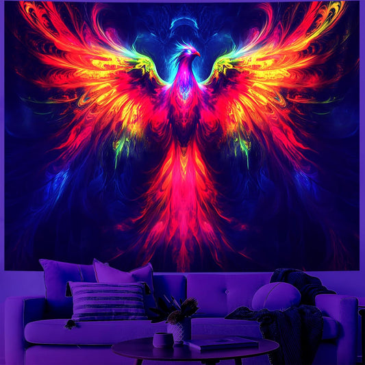 Blacklight Tapestry,WingTapestry Glow In The Dark,UV Reactive Black Light Upright Posters Wall Hanging for Bedroom Dorm Living Room Backdrop Decor (wing16, 90L" x 70W")
