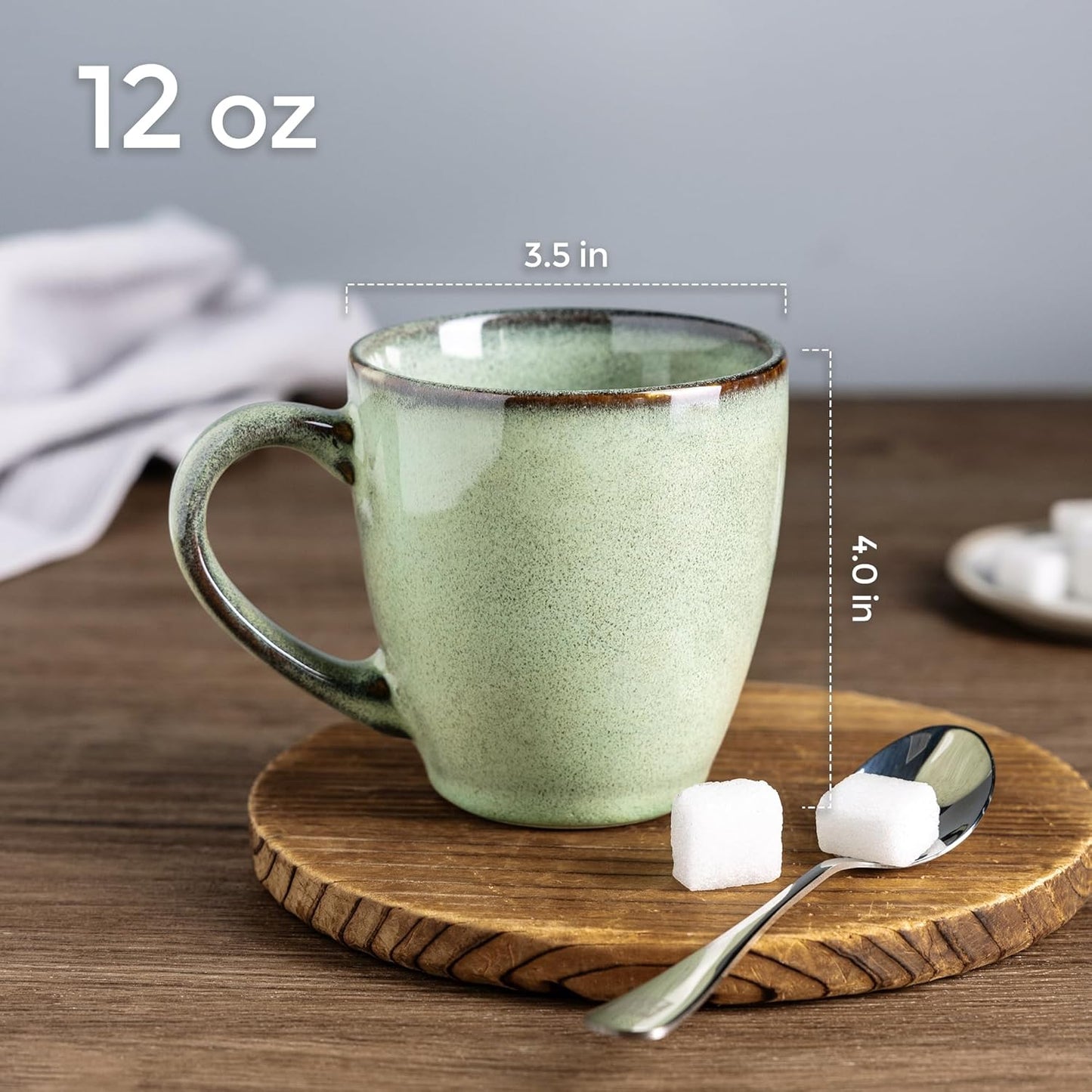 GBHOME Ceramic Coffee Mugs Set of 4, 12oz Stoneware Coffee Mugs Set For Dad Mom Women MEN, Light Weight Ceramic Coffee Cups for Latte/Tea/Beer/Hot Cocoa, Dishwasher & Microwave Safe, Pastel Green