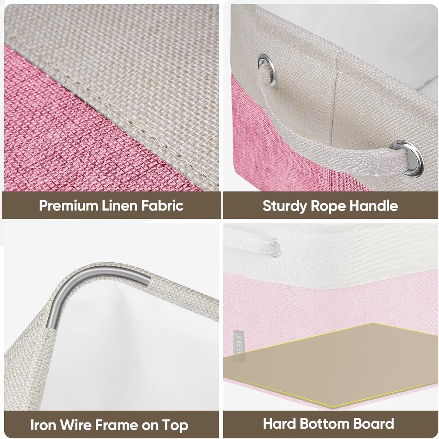 BALEINE 2 Pack Fabric Storage Bins for Shelves, Linen Storage Baskets for Organizing, Decorative Closet Bins for Clothes, Home (Pink, 15''x11''x9.5'')