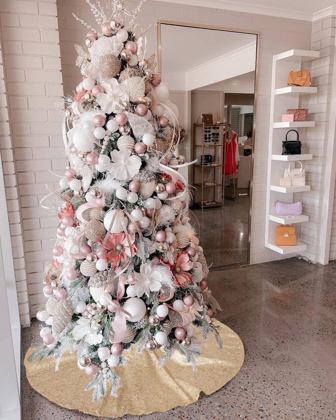 Champagne Gold Christmas Tree Skirt 48 Inch Sequin Large Tree Skirt for Christmas Decorations