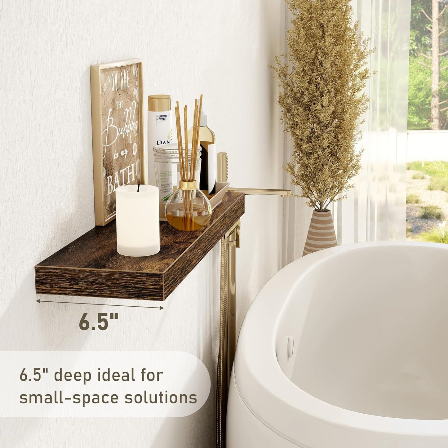 Fun Memories 32 Inch Floating Shelves Wall Shelf Set of 3, Rustic Farmhouse Home Decor Kitchen Living Room Shelves Wall Mounted, 32 x 6.7 x 1.4 Inch, Rustic Brown