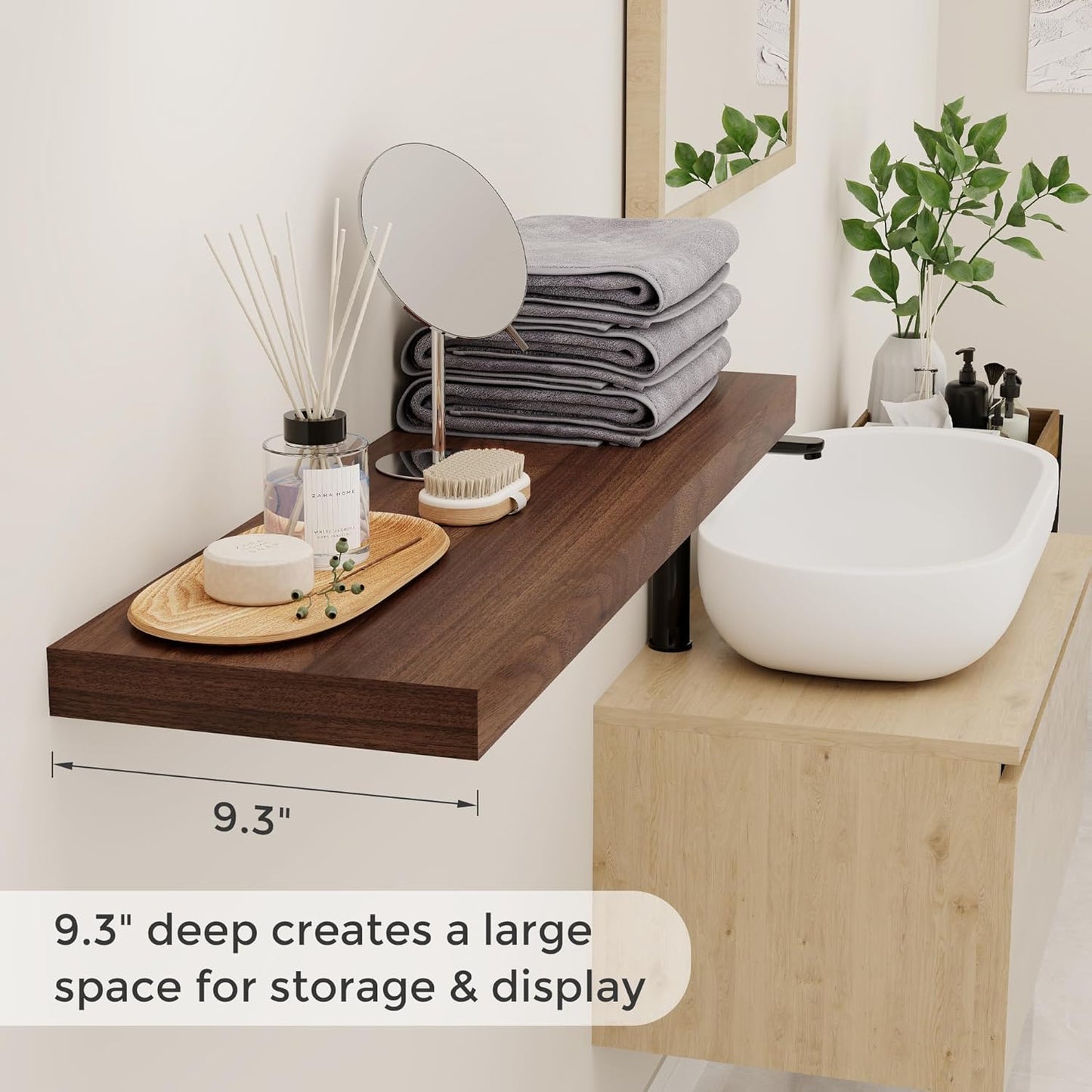 Fun Memories Rustic Wood Floating Shelves for Wall, 36 x 9 Wall Shelves Set of 2, Deep Floating Shelf for Kitchen, Living Room Storage & Display, Deep Wooden Bookshelf, Walnut Color