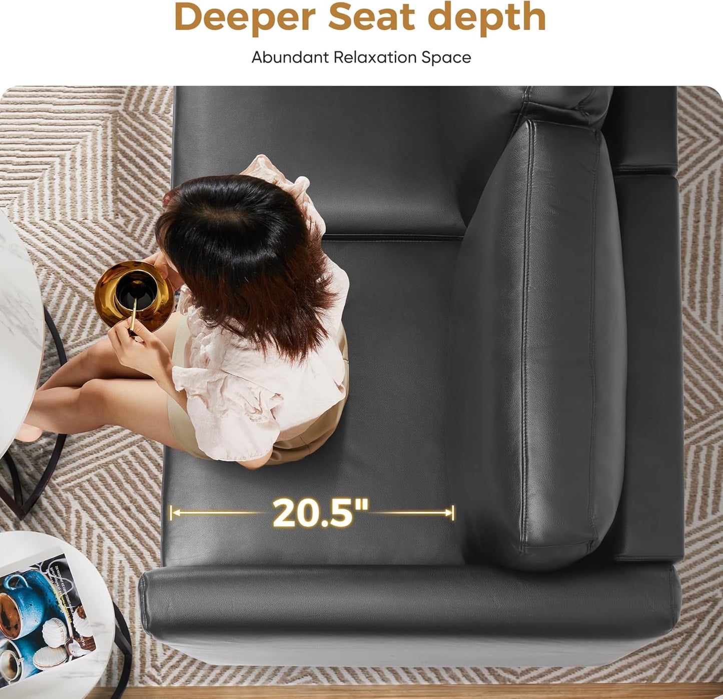 Faux Leather Oversized Accent Chair with Storage Deep Seat Single Sofa Large Reading Armchair for Living Room Bedroom Office Black