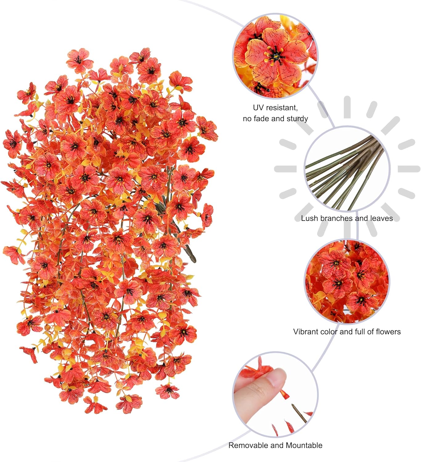 INSPRING Fall Artificial Flowers for Outdoors Fake Silk Flower, 2Pcs Red Orange Daisy Autumn Decor, Realistic Hanging Decoration Plants, UV & Fading Resistant for Porch Patio Balcony Planter