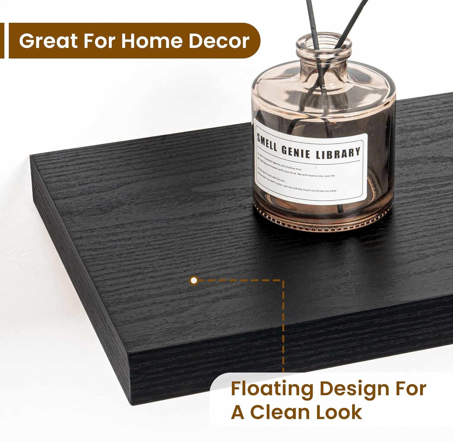 Fun Memories 55 Inch Fireplace Mantel Shelf -Long Floating Shelves, Deep Wall Mounted Farmhouse Display Shelves with Invisible Heavy Duty Metal Bracket, Black, 2 Pack