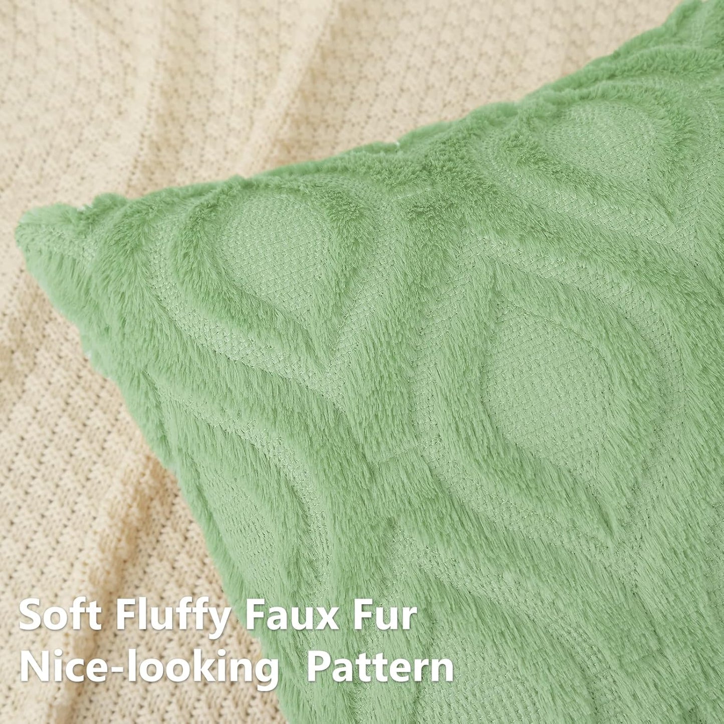 decorUhome Throw Pillow Covers 22x22 Inch Set of 2, Soft Plush Decorative Faux Fur Sage Green Solid Couch Pillow Covers, Accent Farmhouse Neutral Square Euro Pillow Cases for Sofa Bed Living Room