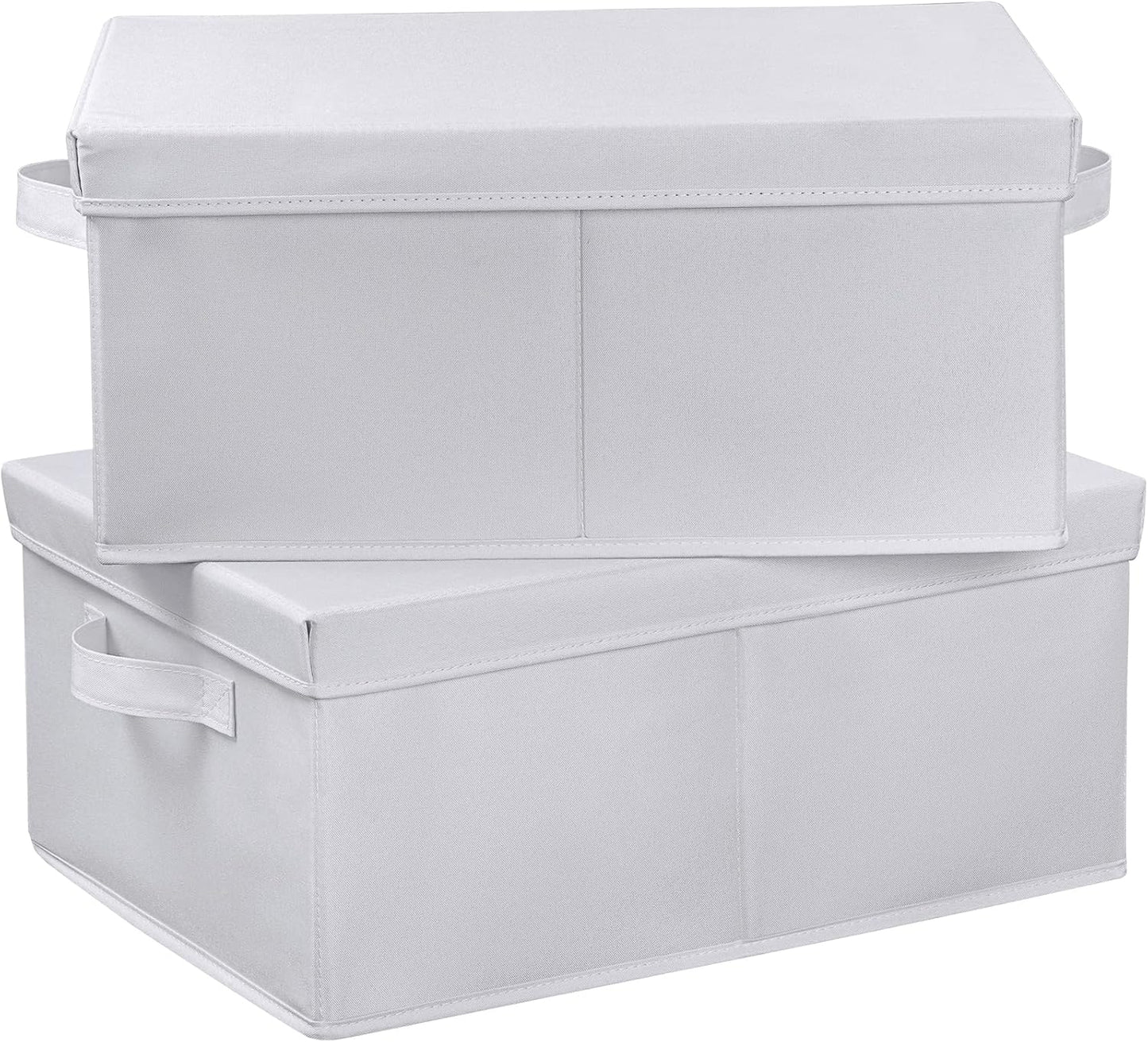 HOONEX Storage Bins with Lids for Organizing, Pack of 2, Storage Boxes with 2 Carrying Handles and Sturdy Heavy Cardboard, 16.5" L x 11.8" W x 7.5" H for Shoes, Books, Clothes, Nursery, White