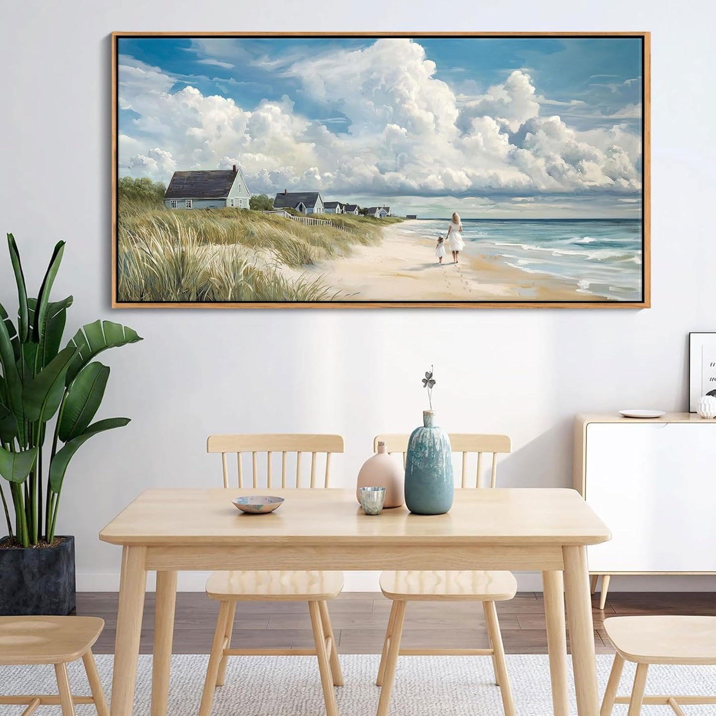 HGUAOA Coastal Canvas Wall Art - Large Landscape Wall Art for Living Room - Ocean and Beach Painting - Blue Artwork for Bedroom Decor - Above Bed Wall Pictures -Beach Theme Print Art