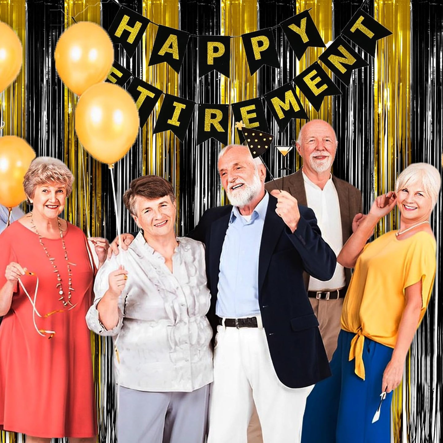 Black and Gold Party Streamers Decoration - GREATRIL Foil Fringe Backdrop for 2025 NYE/Anniversary/Farewell/Cocktail/Prom/EID/Birthdays - 3.2ft X 8.2ft - 2 Packs