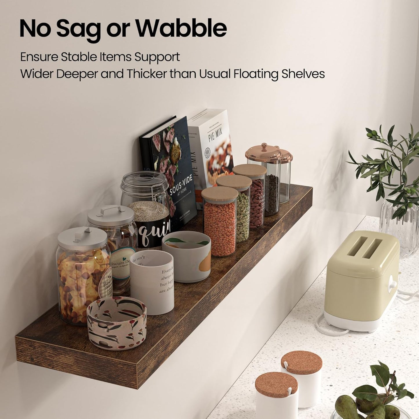 Floating Shelves for Wall, 36"W x 8"D x 1.5"H, Wooden Wall Mounted Display Shelves with Invisible Brackets for Living Room, Bedroom, Bathroom, Kitchen Decor and Storage, Set of 2, Rustic Brown