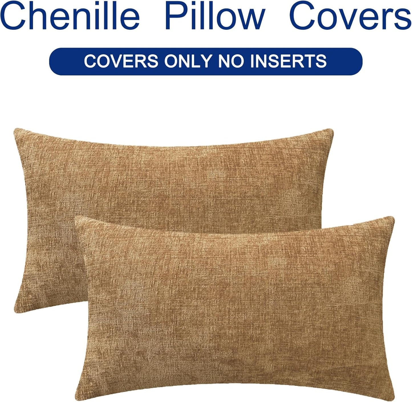 CaliTime Throw Pillow Covers Decorative 16 X 26 Inches Pack of 2 Cozy Chenille Cushion Cases for Couch Sofa Bed Living Room Home Apricot Brown