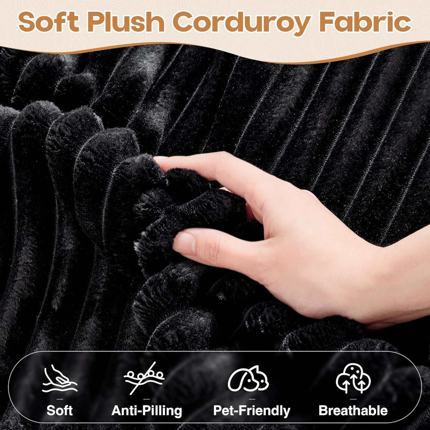 Cloud Sectional Couches for Living Room,U Shaped Modular Sofas No Assembly,133x68 Inches Plush Corduroy Oversized Floor Couch Set with Deep Seat Chaise,Black