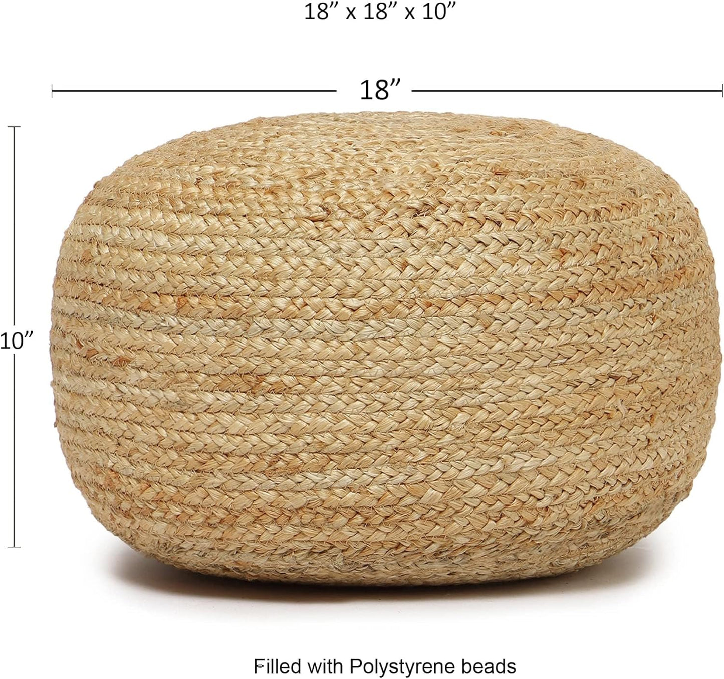 REDEARTH · Jute Circular Low Pouf Ottoman - Braided Pouffe Accent Sitting Round Footrest for Living Room, Bedroom, Nursery, kidsroom, Patio, Gym; 100% Jute Set of 2 (18"x18"x10"; Natural)