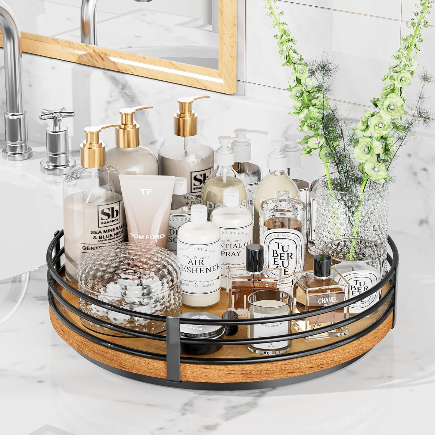 12" Lazy Susan Turntable Organizer - Oak Wood Lazy Susan for Cabinet Kitchen Countertop Dining Table Pantry Cupboard Bathroom Coffee Bar Storage Spice Rack Home Decor