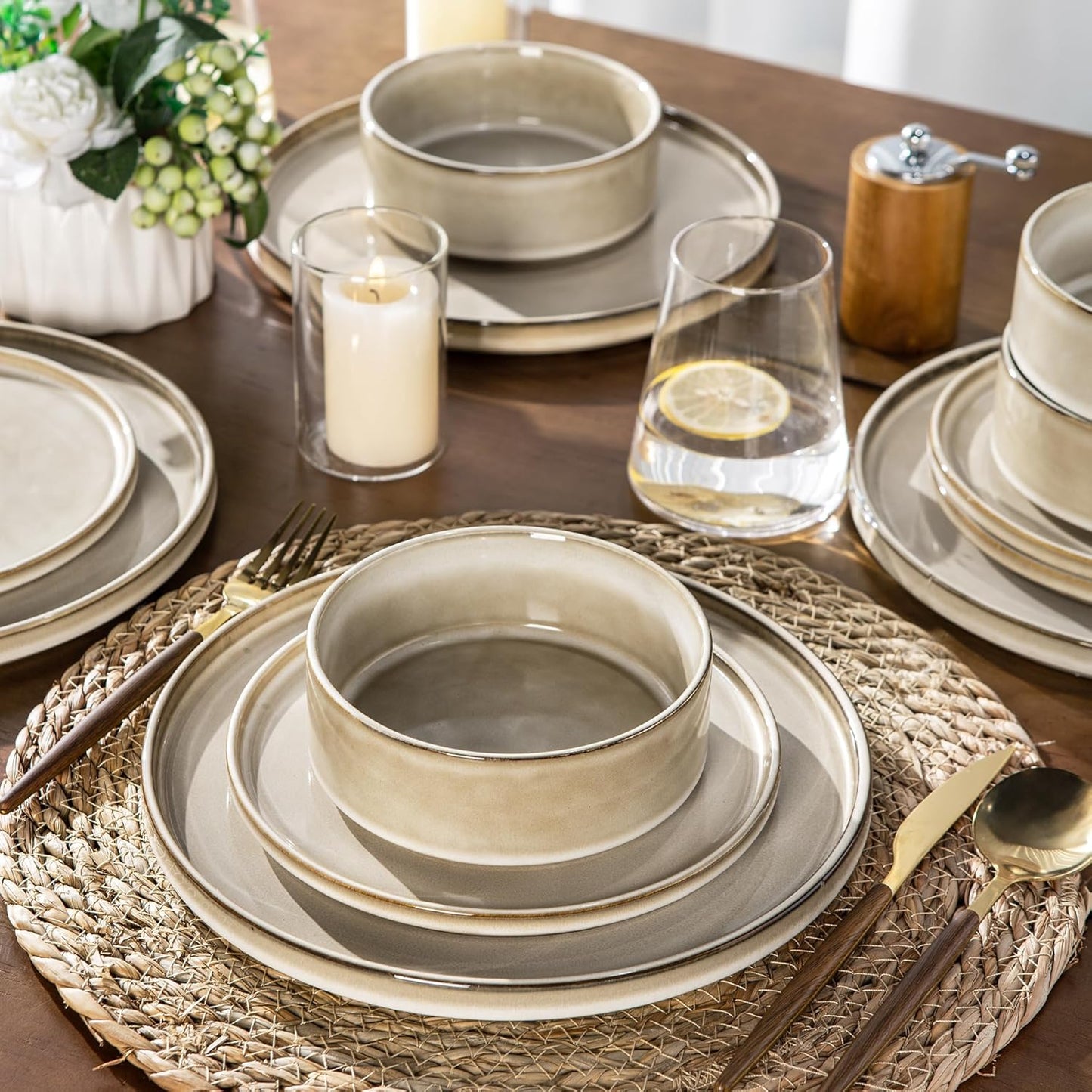 AmorArc Ceramic Dinnerware Sets, Handmade Reactive Glaze Stoneware Plates and Bowls Sets,Highly Chip and Crack Resistant | Dishwasher & Microwave Safe Dishes Set, Service for 8 (24pc)