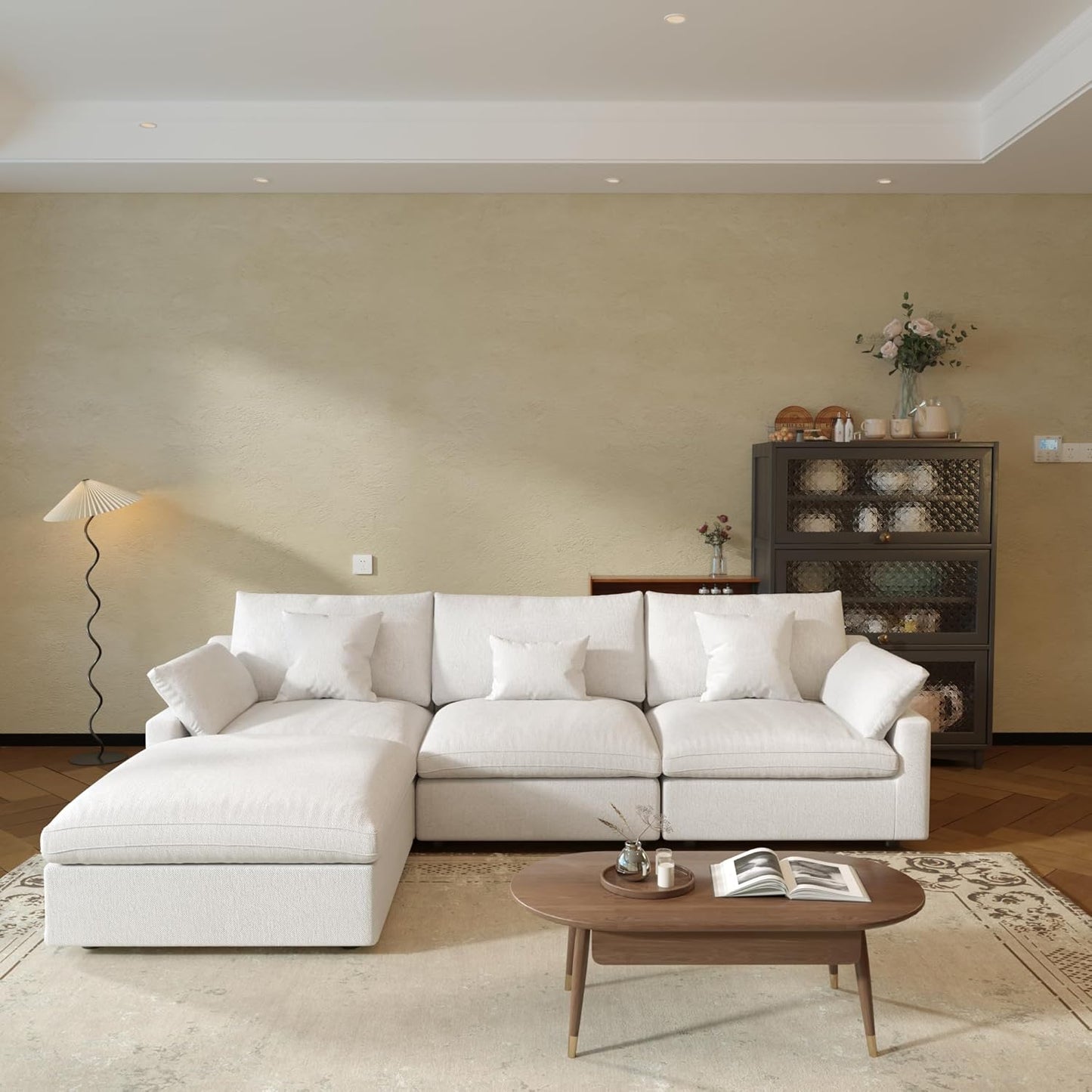 JACH L-Shaped Sectional Couches for Living Room, Cloud Sectional Couch with Deep Seat, Modular Sectional Sofa with Chaise, Covers Removeable & Washable, Sofas Furniture for Living Room, White