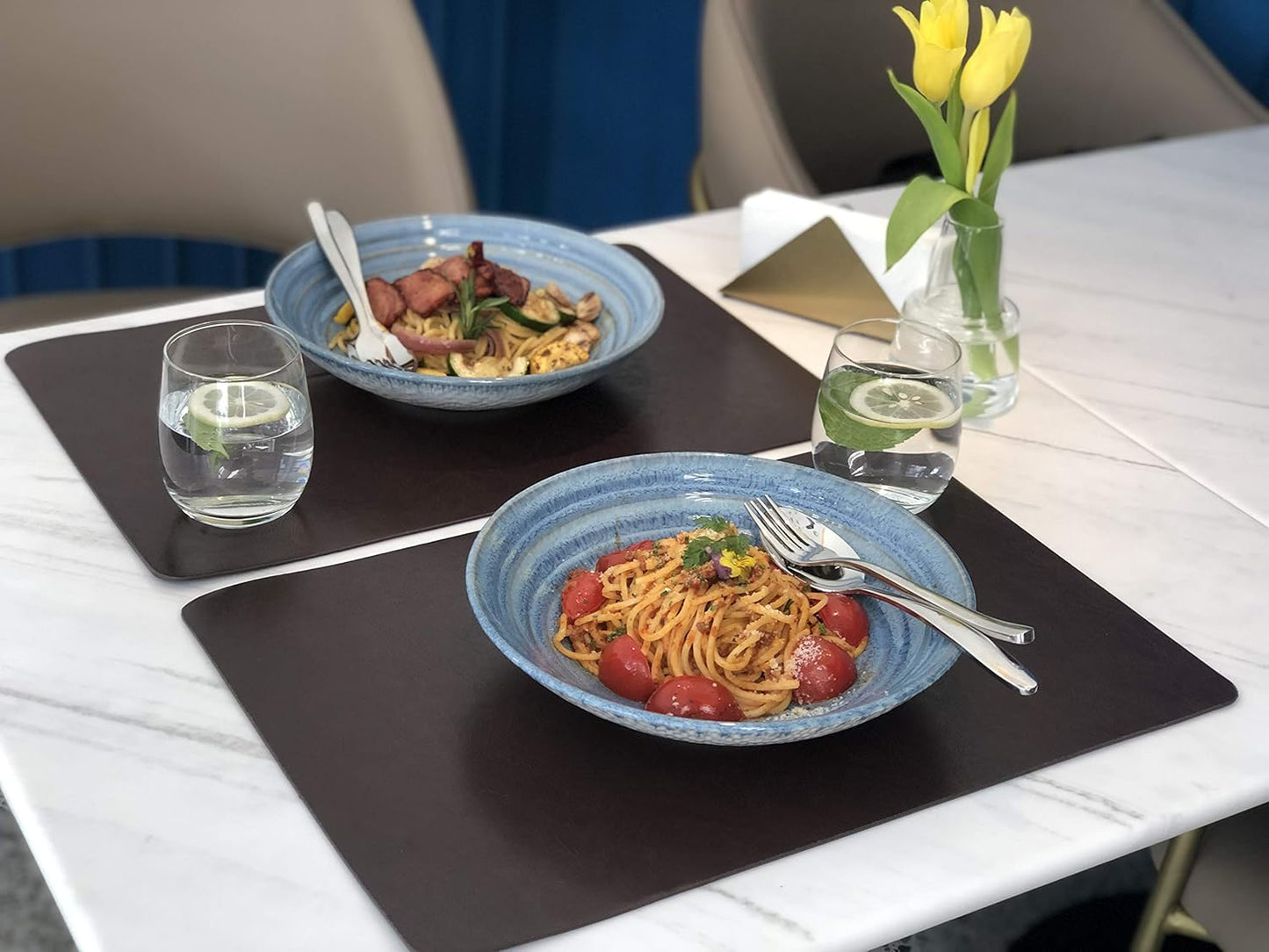 Faux Leather Placemats, Set of 4 PU Table Mats, Easy to Clean, Heat & Stain Resistant for Office Conference Table,Dinging Home Decor F Dark Brown