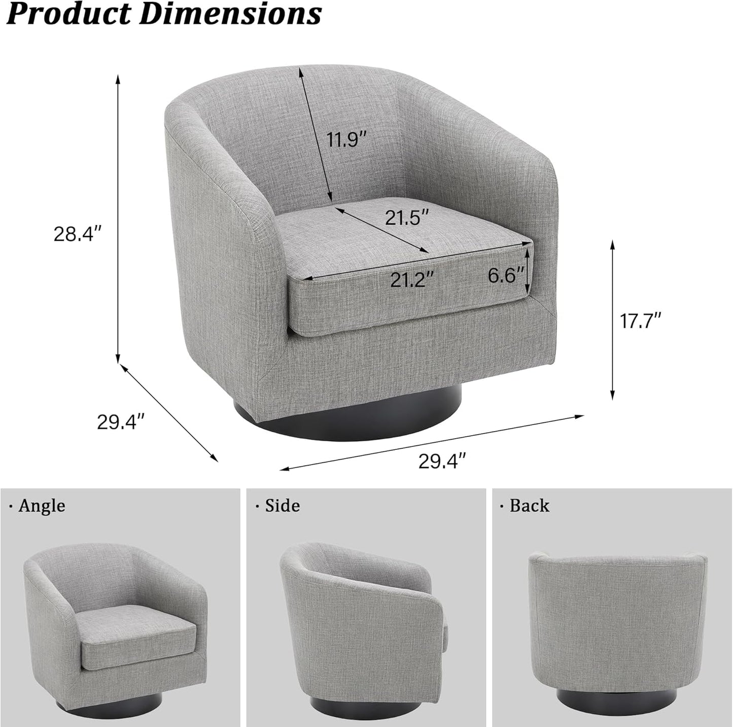Swivel Barrel Accent Chair, Modern Round Linen Arm Chair for Living Room, Bedroom, Comfy Club Reading Chairs for Adults（Linen Fabric, Light Grey, Set of 4