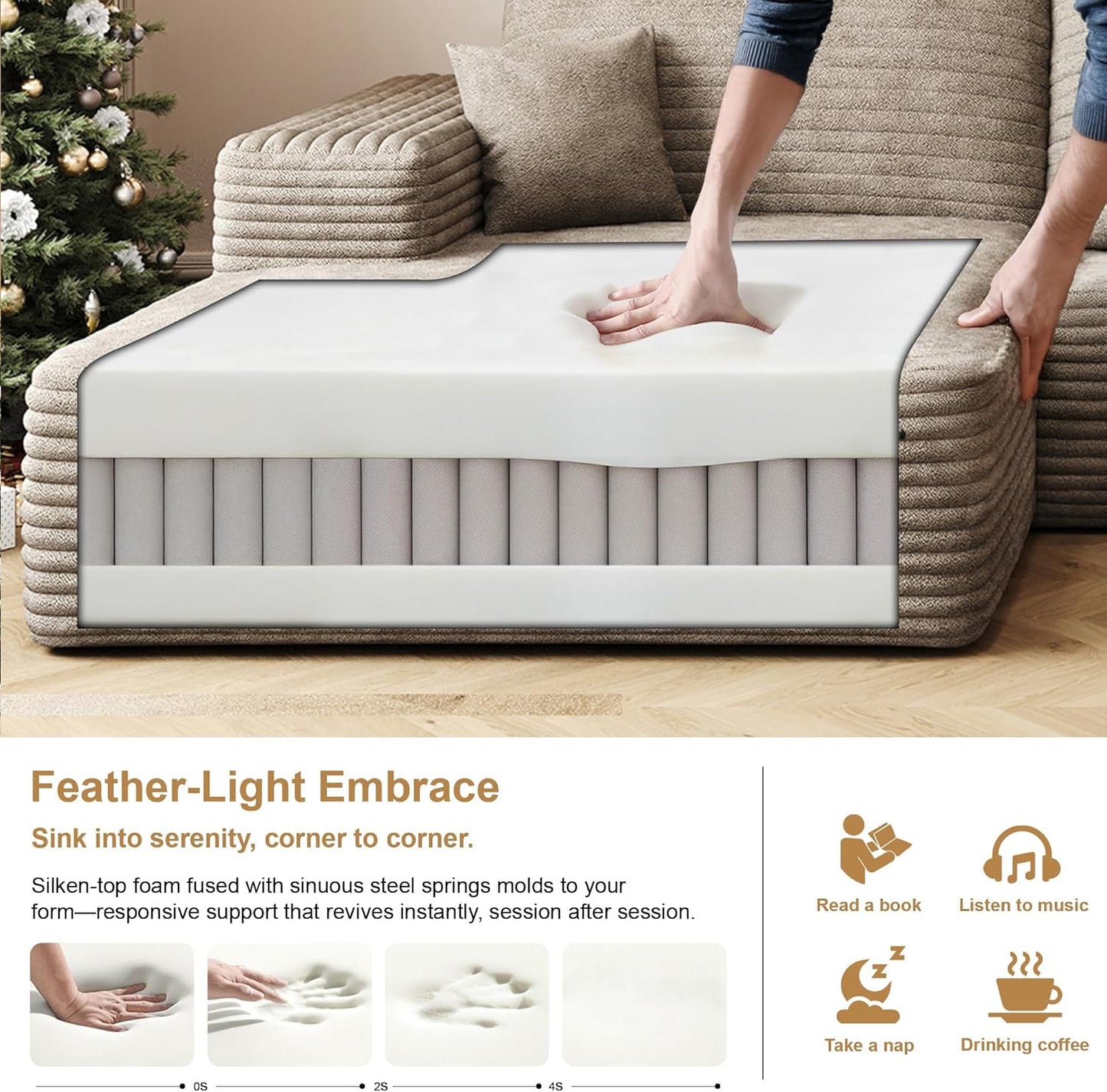 136" Sectional Couches for Living Room Modern Modular Sofa with L-Shape Couchs Upholstered Boneless Couch Deep Seat Sectional Couch with Chaise (Camel, Left Facing Chaise+3Seaters)