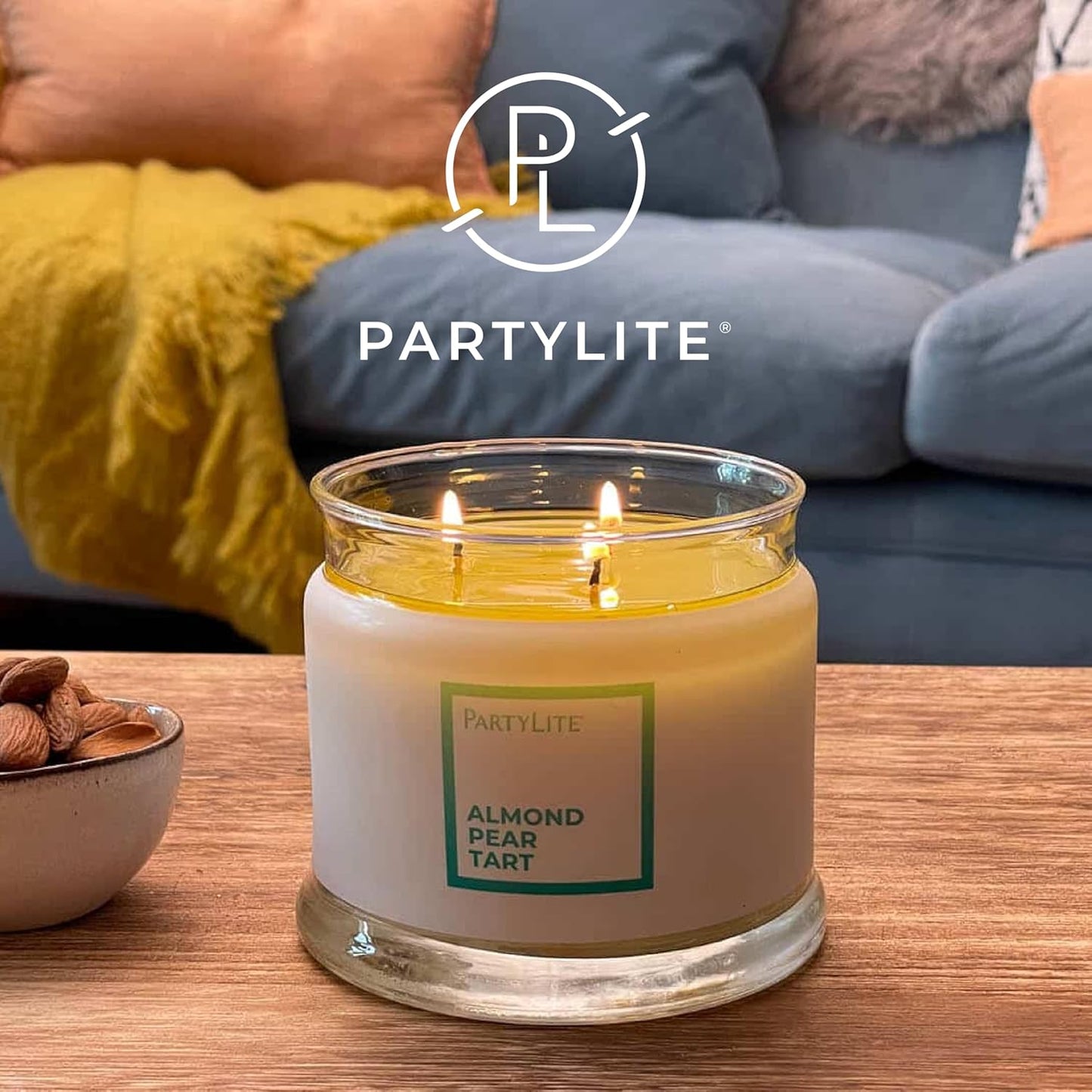 PartyLite 3-Wick Jar Candle, Highly Fragranced Clean Burning Glass Candle, 25-45 Hours Burn Time (Almond Pear Tart)