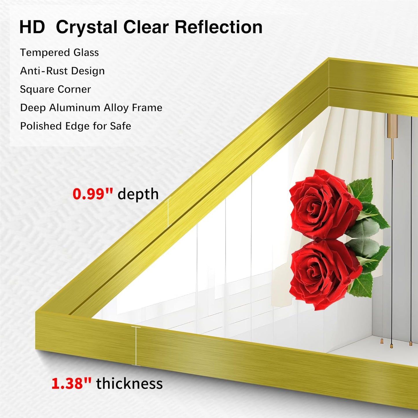 Gold Bathroom Mirror, 72x30 Inch Rectangular Framed Mirror, Large Wall Mounted Bathroom Vanity Mirror Over Sink for Bedroom,Restroom, Living Room, Hangs Vertically or Horizontally