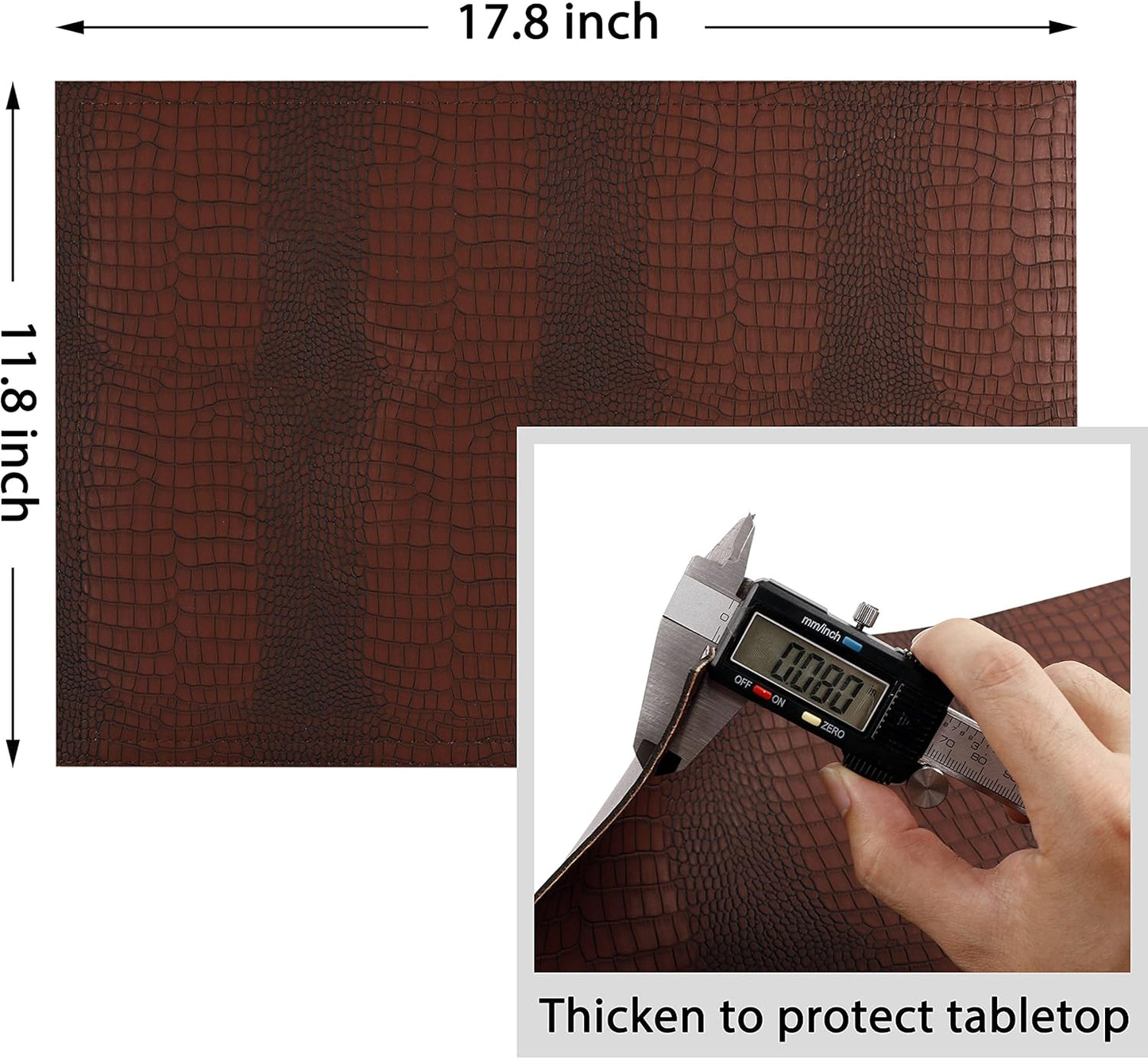 Faux Leather Hardboard Placemats, Set of 6 PU Table Mats, Easy to Clean, Heat & Stain Resistant for Office Conference Table, Dining Home Decor, Brown