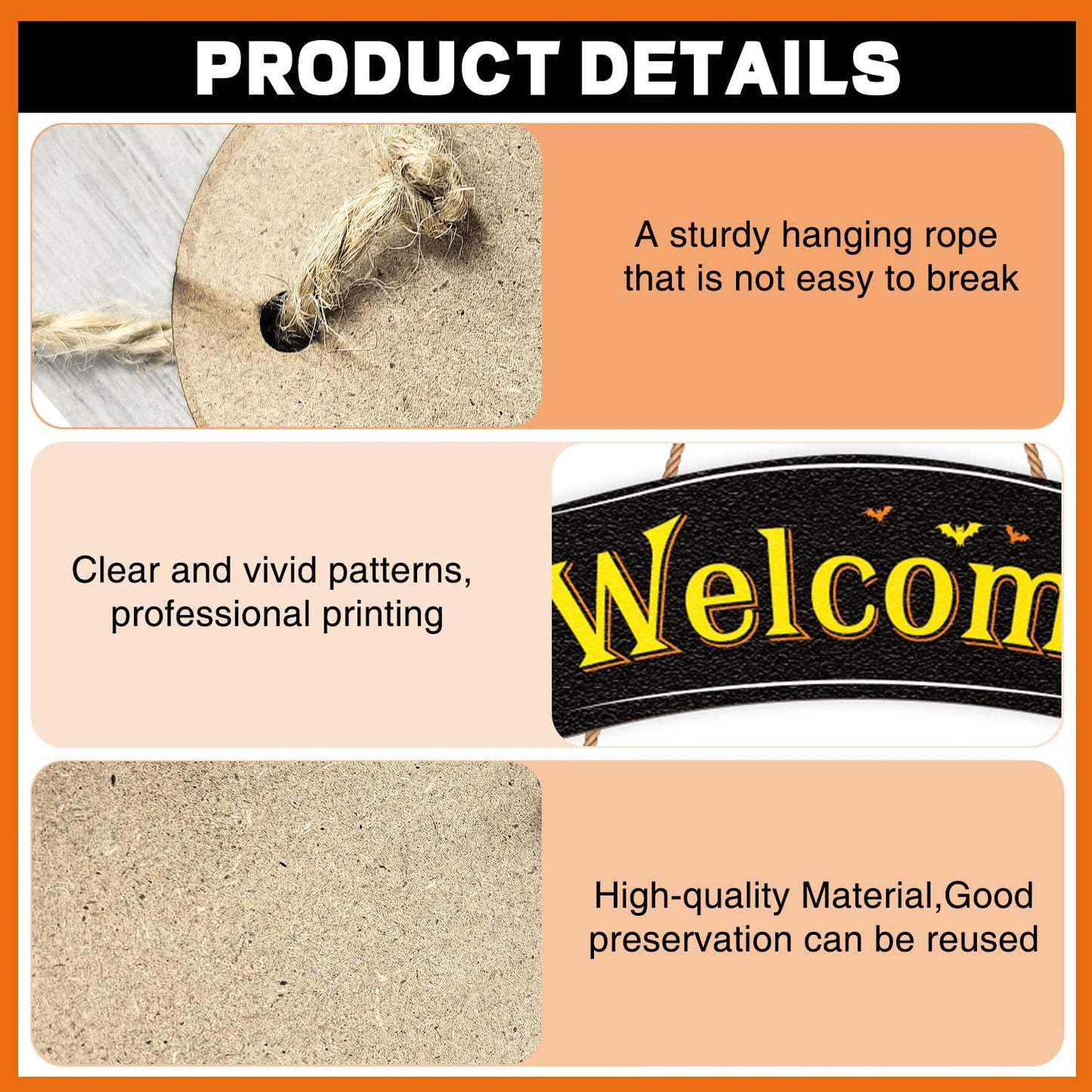 Halloween Door Wreath,Halloween Wall Decorations Wooden Black Bats Pumpkin Halloween Wreaths for Front Door, Halloween Door Decorations Indoor Outdoor Sign