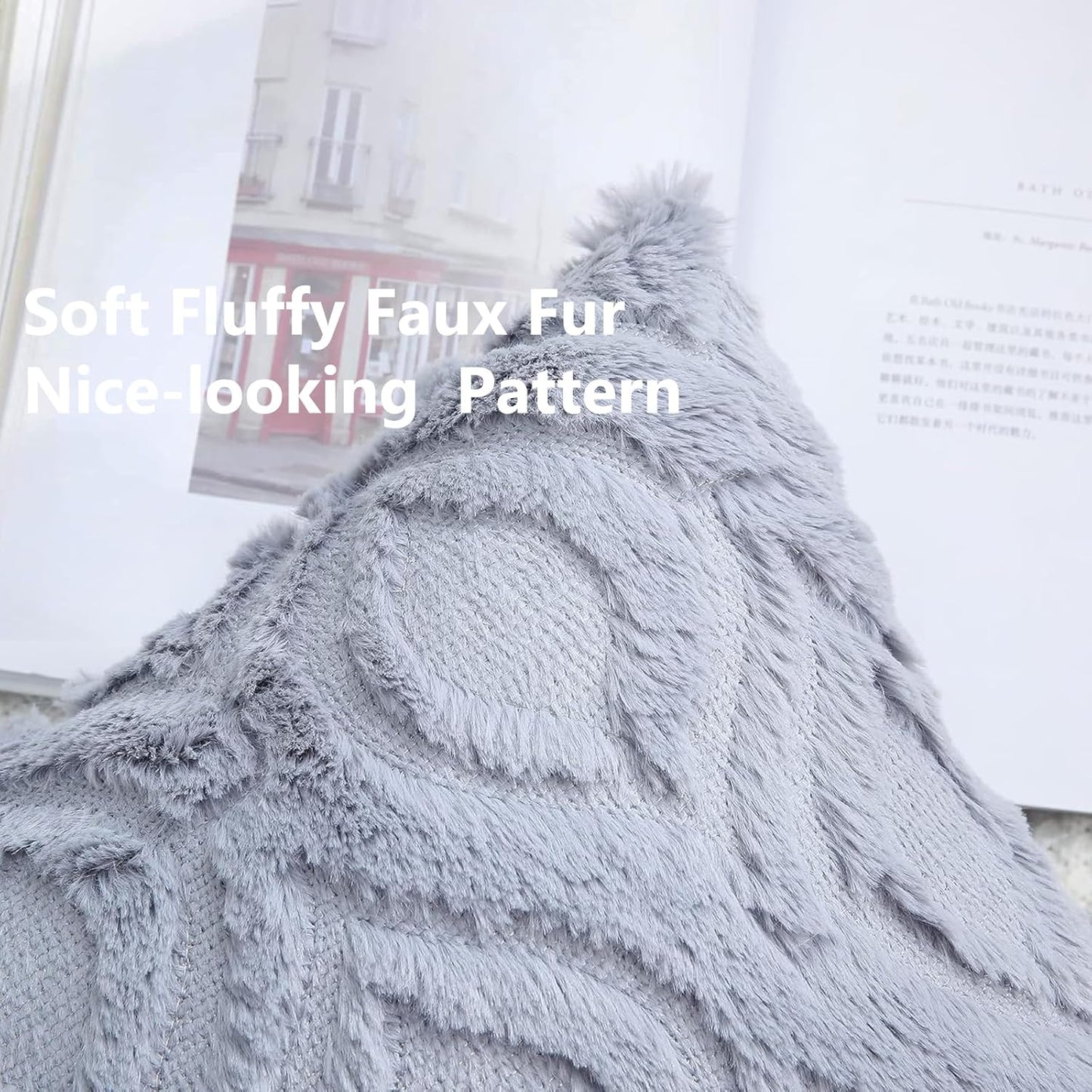 decorUhome Fall Throw Pillow Covers 16x16 Inch Set of 2, Soft Plush Decorative Faux Fur Blue Grey Solid Couch Pillow Covers, Accent Farmhouse Neutral Square Euro Pillow Cases for Sofa Bed Living Room