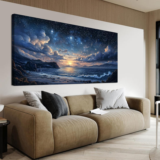 Canvas Wall Art Decor Modern Wall Art Pictures for Living Room Landscape Coastal Wall Art Artwork for Walls Star Night Blue Wall Decor Art Prints Art Work for Home Office Room Wall Decor 20" x 40"