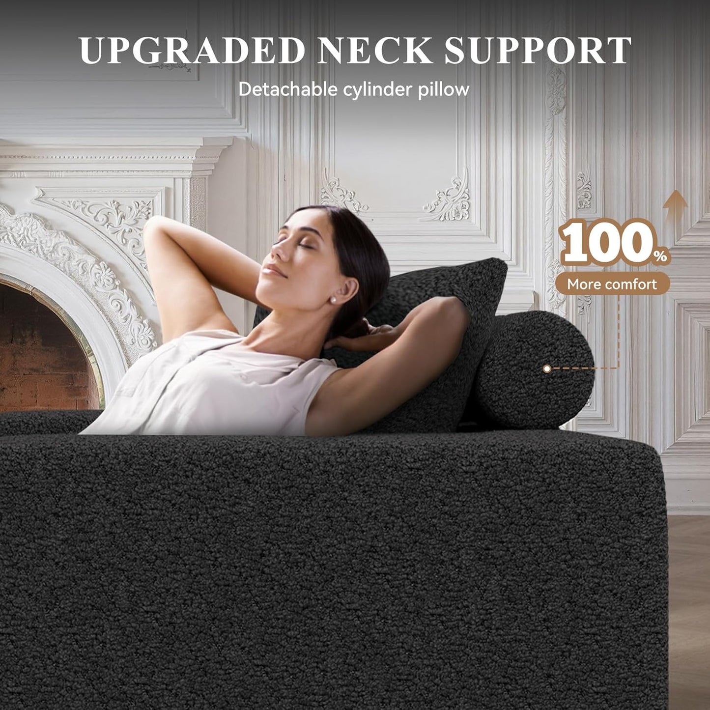 Modular Sectional Sofa with L-Shape Chaise,Cloud Sectional Modern Sleeper Couch with Deep Seat,Sponge Compression Sofas No Assembly Required(Black-Sherpa Fabric) 1PCS