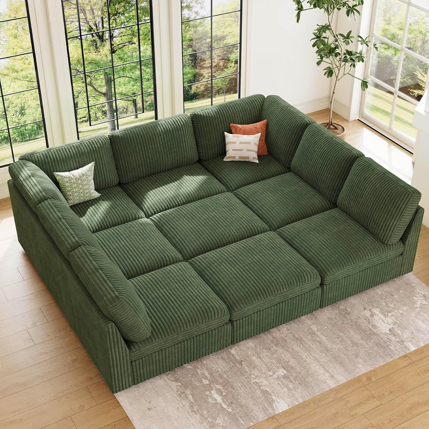 Belffin Modular Sectional Sofa with Sleeper Sofa, Oversized Cloud Couch with Extra Deep Seat, Upholstered 9 Seat Sectional Couches for Living Room, Plush Corduroy Green