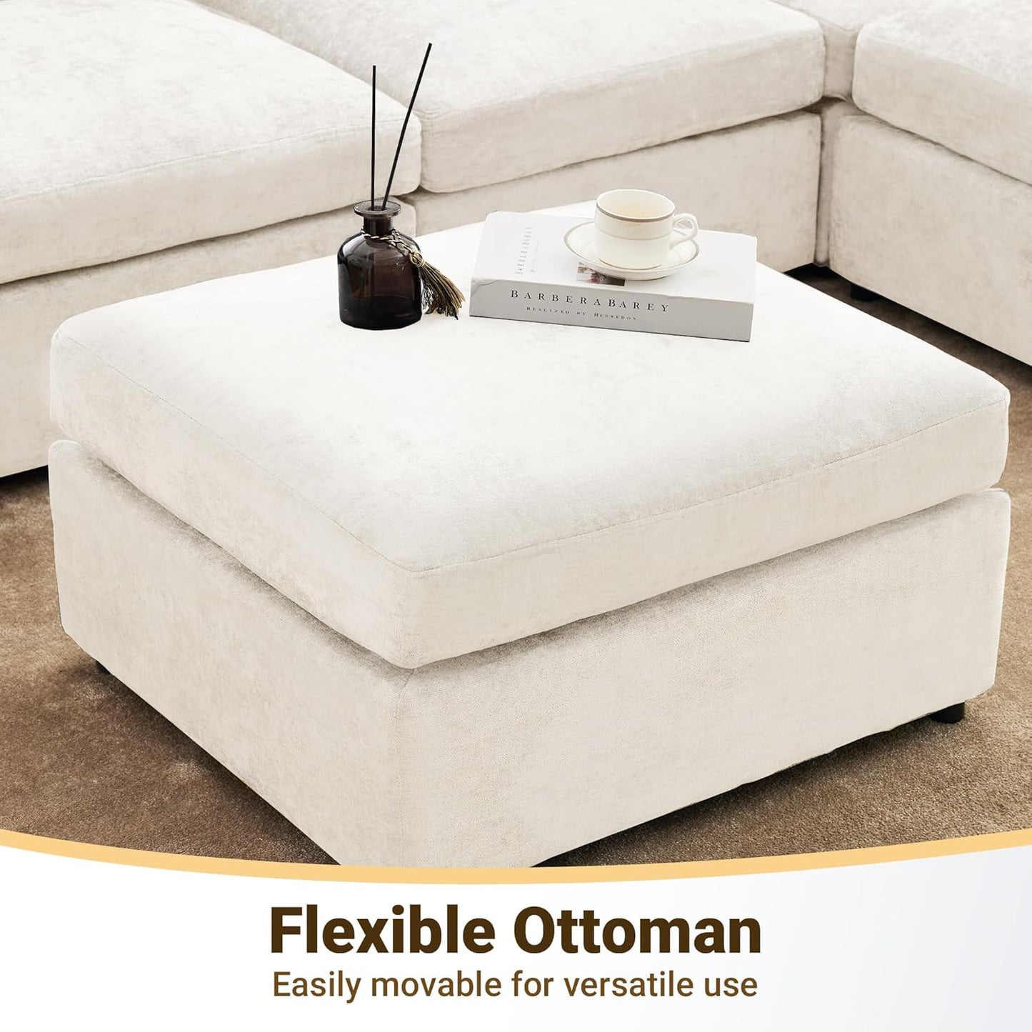 Tbfit U Shaped Couch 8 Seat, Sectional Sofa for Living Room,Chenille Cloud Couch with Ottoman, Beige