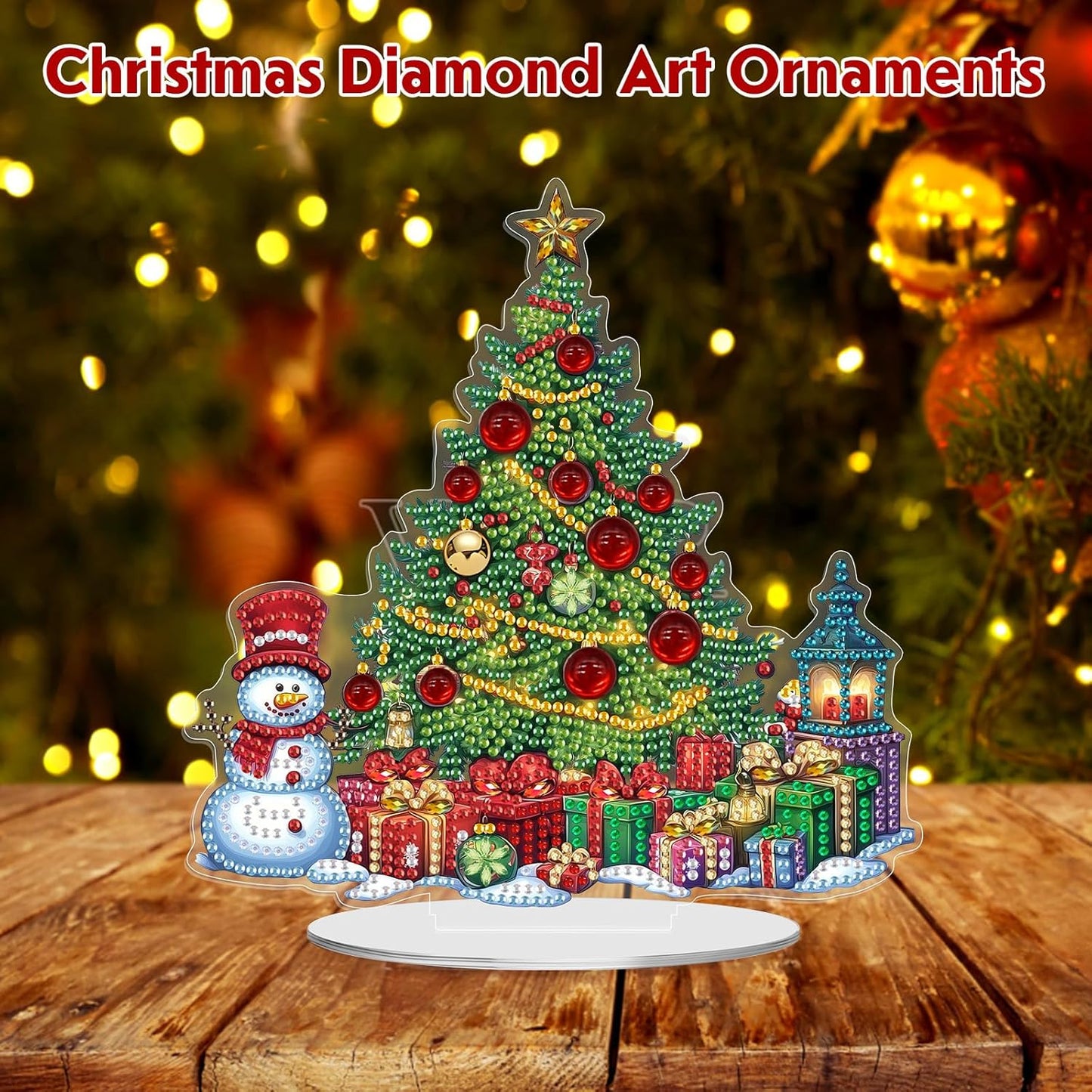 MEIYUDA Christmas Diamond Art Tabletop Kits, DIY Christmas Tree Special Shaped Crystal Desktop Diamonds Painting Ornaments for Adults, Diamond Art Desk Placement Ornaments for Home Decor