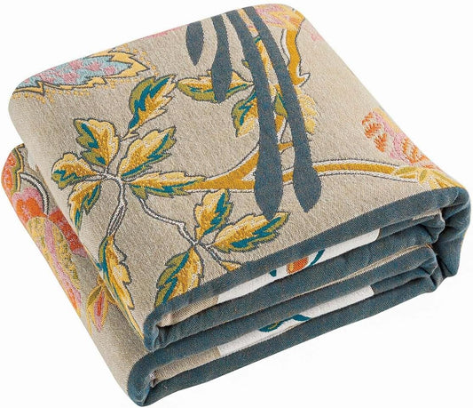 Boho Blanket, 100% Cotton Farmhouse Decorative Throw Blanket, 80"x90" Reversible Bohemian Throw Blanket, Brown All Season Muslin Breathable Woven Blankets Quilt