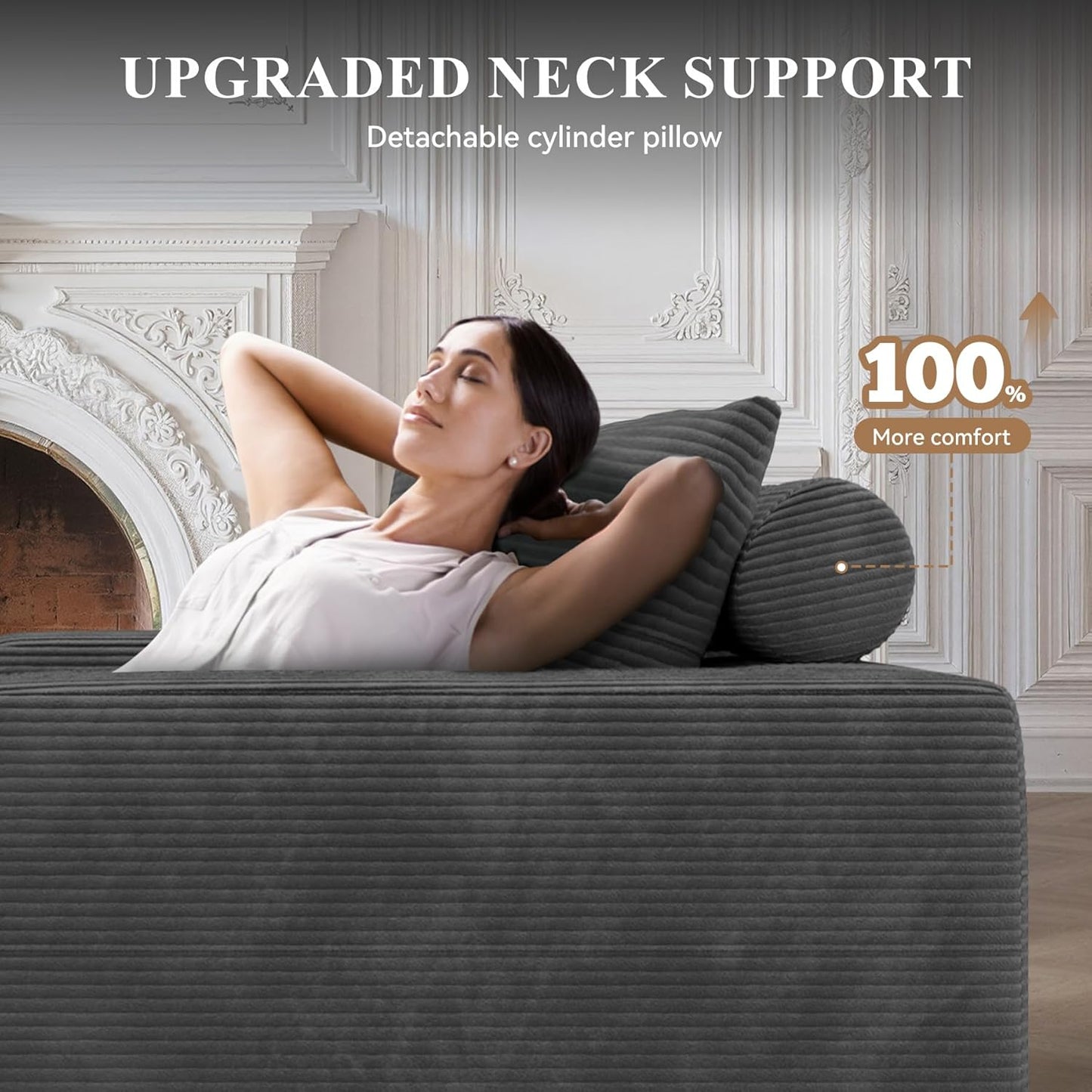 Modular Sectional Sofa with L-Shape Chaise,Cloud Sectional Modern Sleeper Couch with Deep Seat,Sponge Compression Sofas No Assembly Required(Dark Gray-Corduroy Fabric) 1PCS