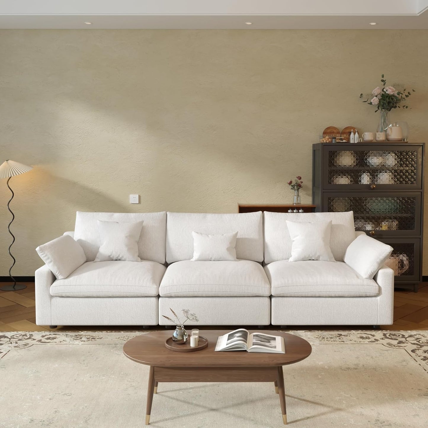 JACH Sectional Couches for Living Room, 3 Seater Cloud Sectional Couch with Deep Seat, Down Filled Modular Sofa, Covers Removeable & Washable, Sofas Furniture for Living Room, White