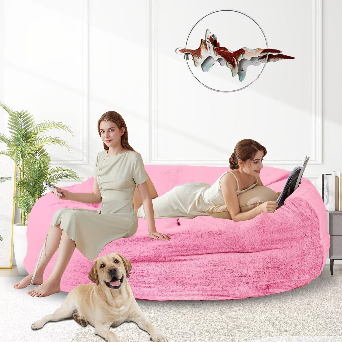 Bean Bag Chair for Adults 6FT,Soft Removable Cover for Teens/Girls Bedroom,Fluffy Giant Round Floor Beanbag Lounger Chairs (No Filler,Pink)