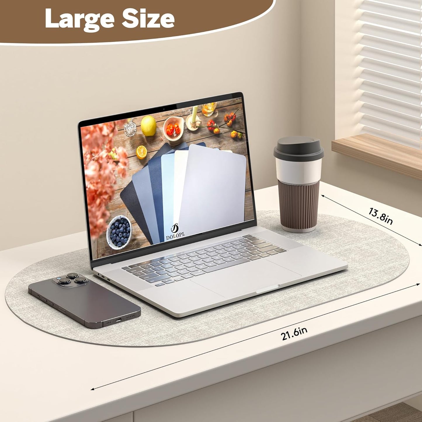 DOLOPL Large Placemats Set of 6, Oval Reversible Wipeable & Non-Slip Place Mats, Modern Faux Leather Table Mats for Kitchen, Neutral Tablemats for Dining Table Decor, Wedding, Party(Gray)