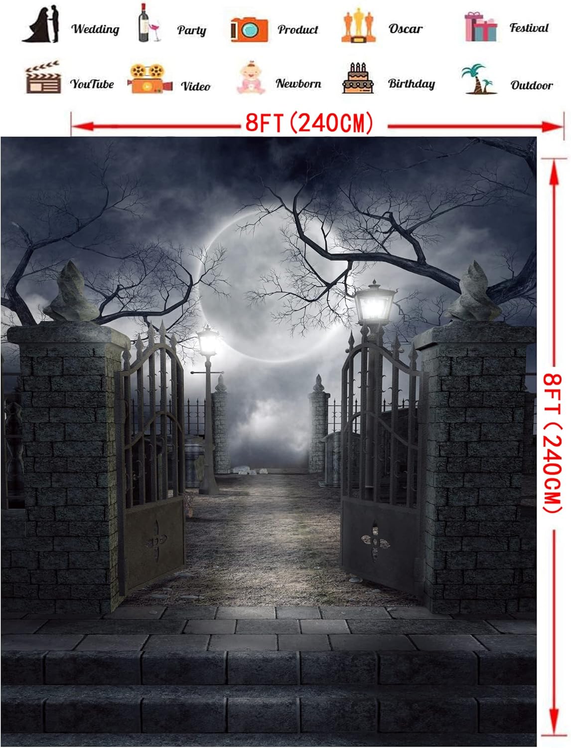 CHAIYA 8x8ft Halloween Backdrop Background Nightmare Before Christmas Backdrop for Photography Zombie Themed Photo Booth Party Decorations CY034