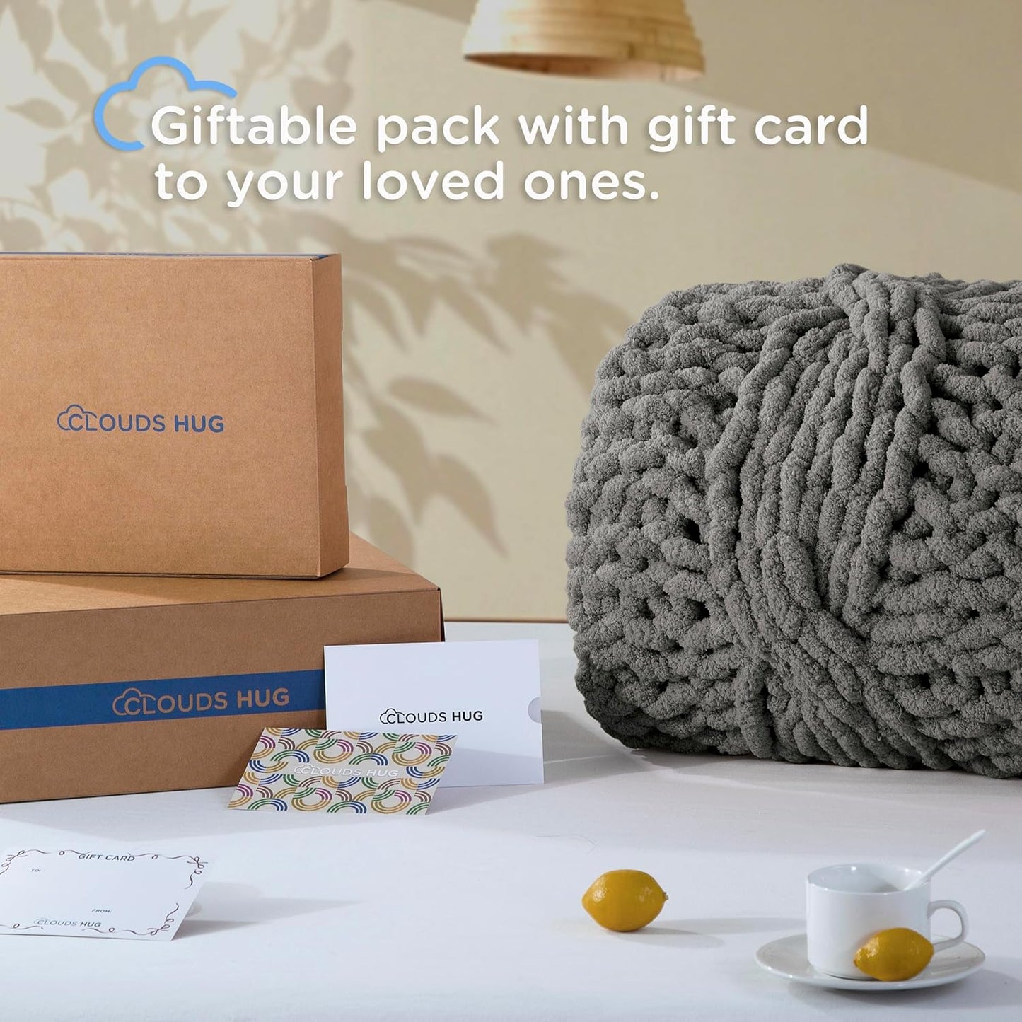 Chunky Knit Blanket Throw - 100% Hand Knitted Chunky Throw Blanket for Couch, Thick and Warm Blanket for Winter, Dark Grey, 50x60 Inches