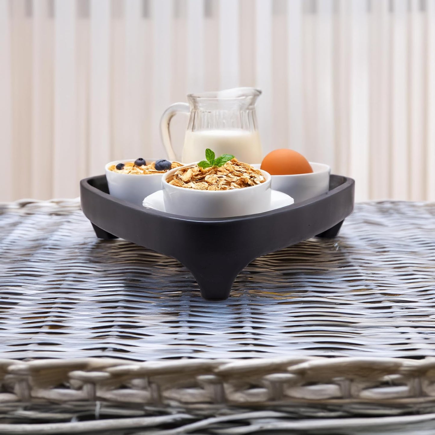 Mango Wood Serving Triangular Tray – 12x11.5x3.25 Inch Decorative Tray for Serving in Bed, Appetizers, Table, BBQ, Patio, Party – Perfect for Lap and Couch Use, Matt Finish, Black