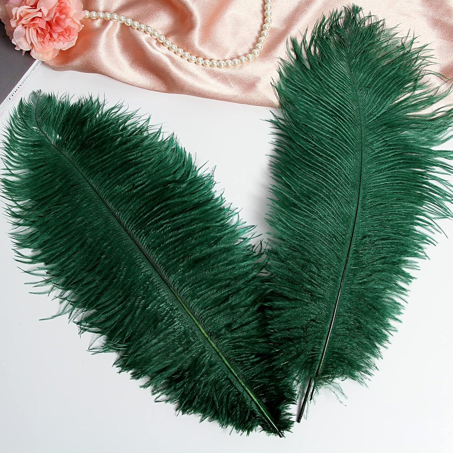 THARAHT Blackish Green Ostrich Feathers 12pcs Large Natural Bulk 16-18Inch 40cm-45cm for Wedding Party Centerpieces Mardi Gras Decoration Feather