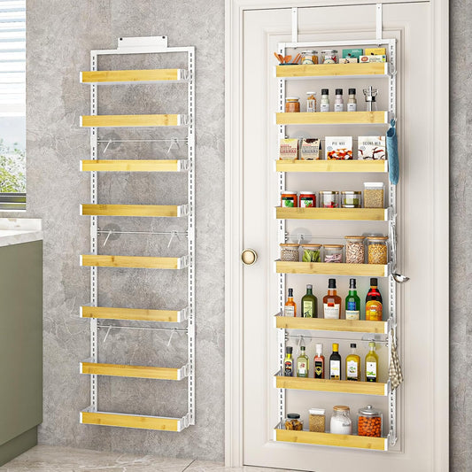 bukfen Over the Door Pantry Organizer 8-Tier Adjustable Basket Kitchen Pantry Door Organization and Storage, 2 in 1 Wall Mount or Hanging Heavy-Duty Metal Hanging Kitchen Spice Rack