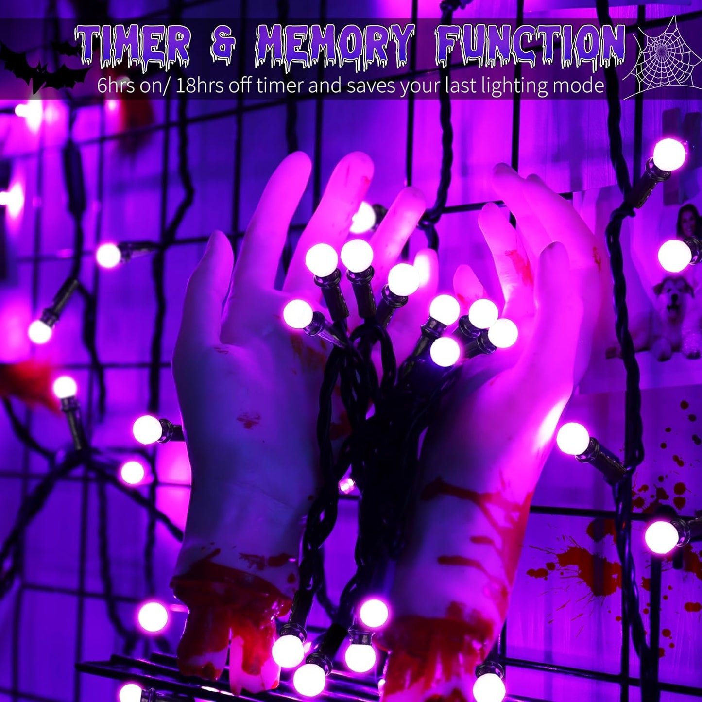 Brizled Purple Halloween Lights, 66ft 200 LED String Connectable, 8 Modes Berry Lights With Timer, Outdoor Plugin for Garden Tree Indoor Party