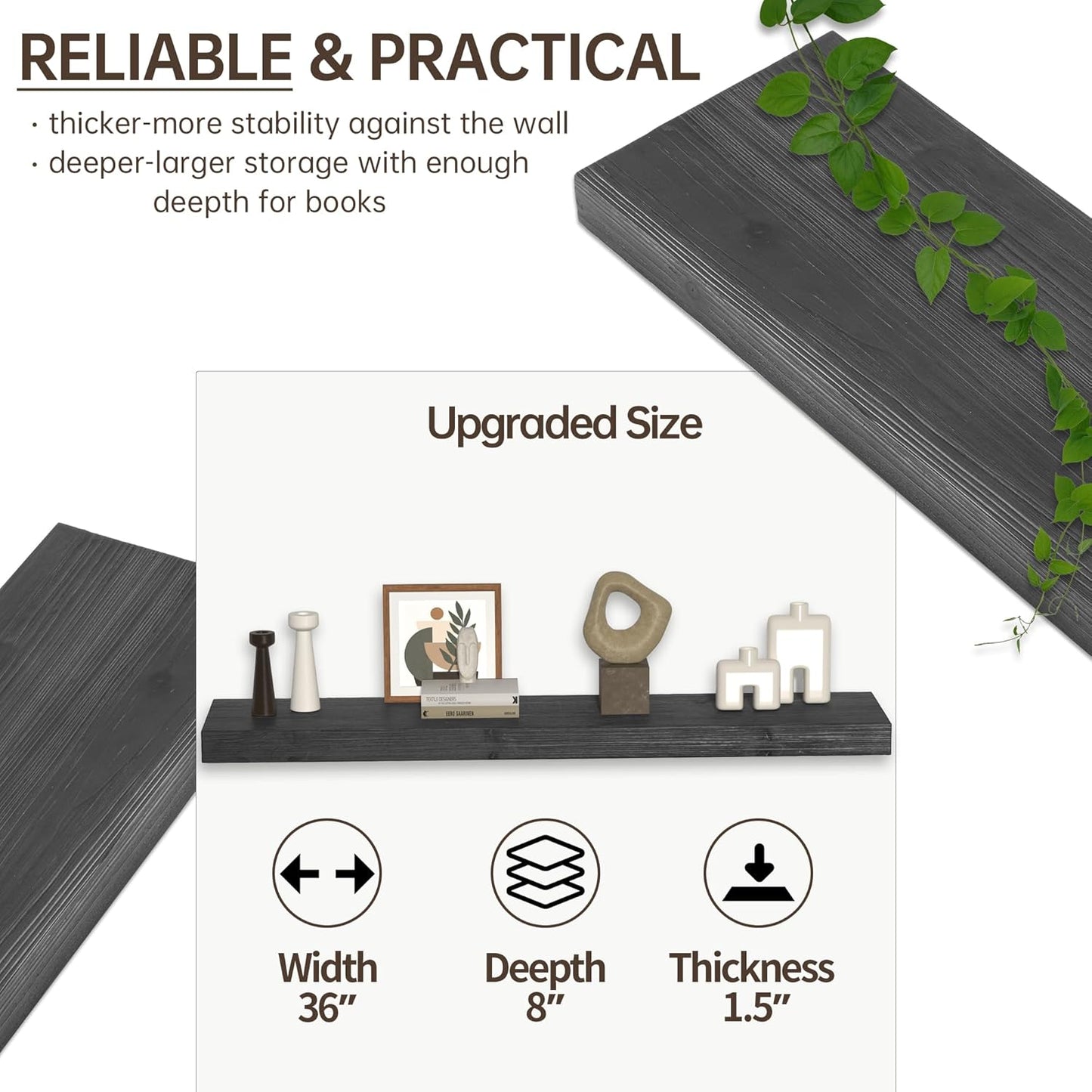 Floating Shelves for Wall, USA-Sourced Fir Wood 36 Inch Wall Shelves Set of 2, Natural Rustic Solid Wooden Floating Shelves Wall Mounted, Nursery Book Storage Shelf, Display Shelf for Bathroom