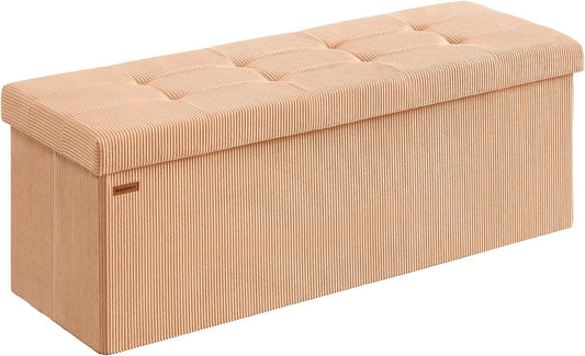SONGMICS MAZIE Collection - Storage Ottoman Bench, Foldable Foot Rest, 15 x 43 x 15 Inches, End of Bed Bench, Storage Chest, Load 660 lb, Living Room, Bedroom, Entryway, Apricot ULSF604O01
