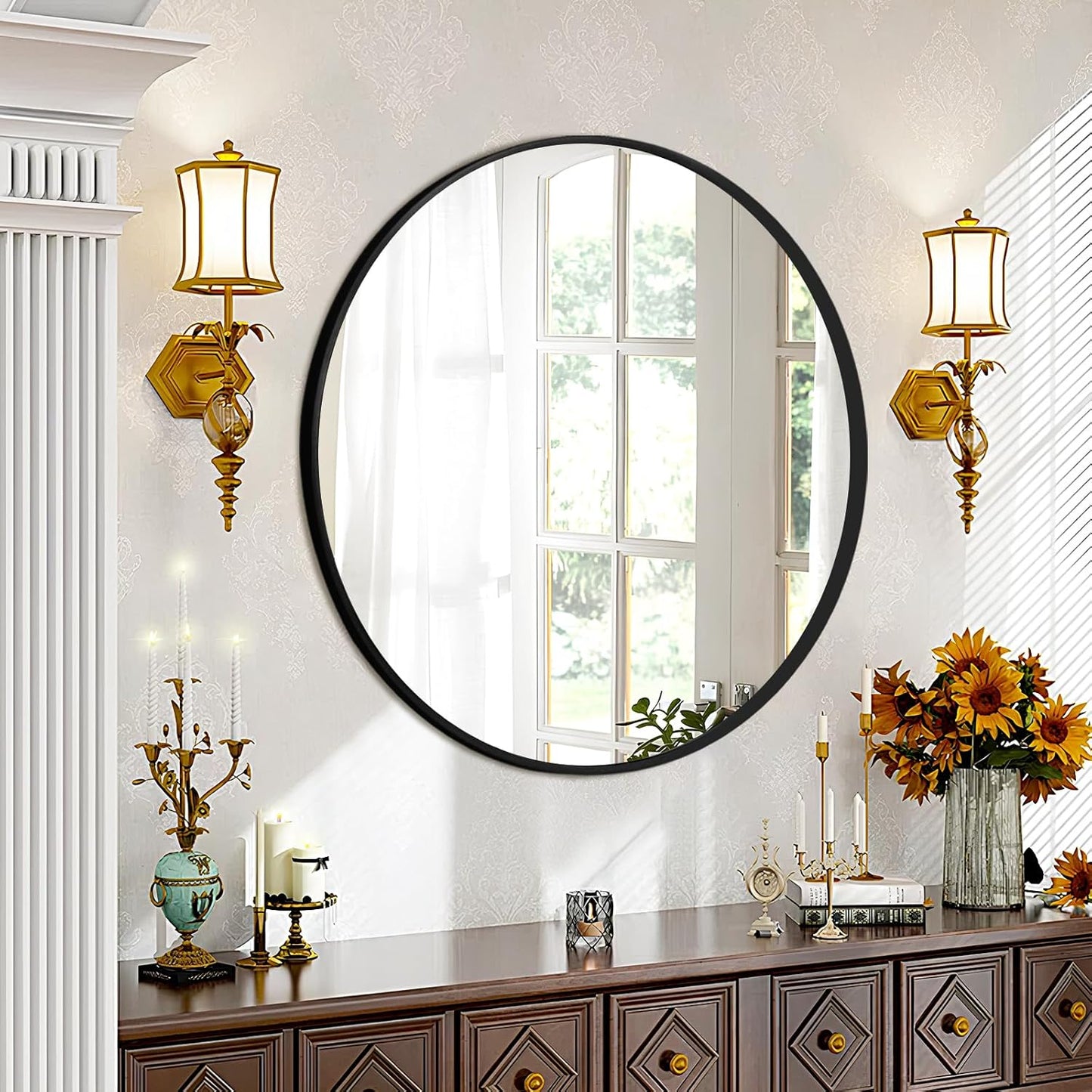 Fabuday Large Black Circle Mirror 36 Inch - Big Wall Round Mirror for Bathroom, Living Room, Bedroom, Hallyway, Matte Frame Metal Mirrors