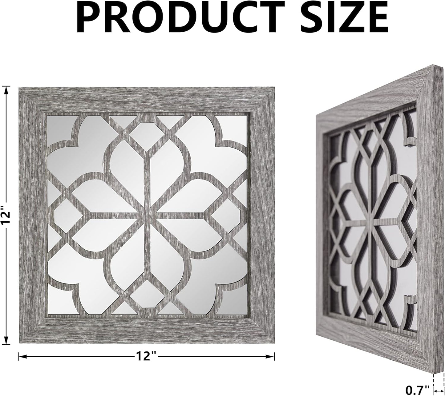 Boho Square Wall Mirrors Set of 2-12" x12'Decorative Mirrors for Wall Decor, BrownHandcrafted Mirror Panels Perfect for LivingRoom Bedroom Entryway Hallway (Brown)