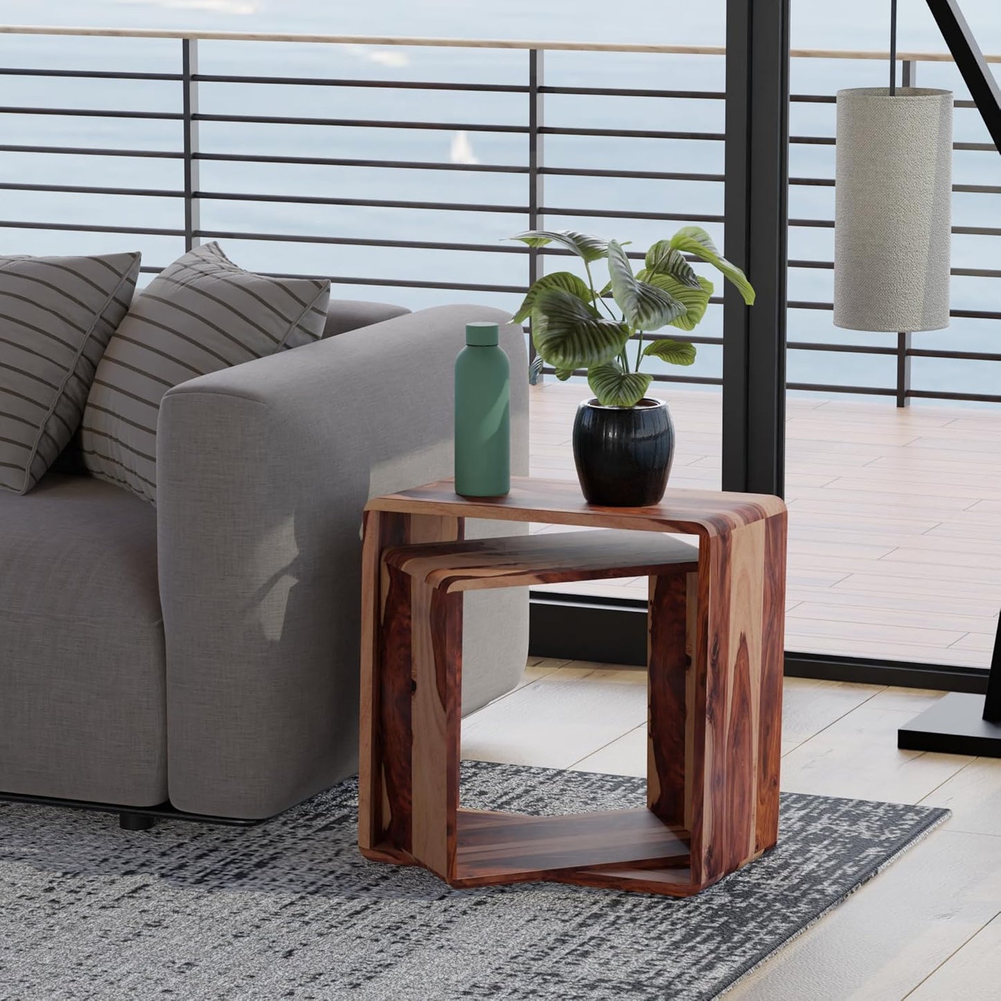 Relso Cascade Nesting Tables for Living Room with Premium Sheesham Wood Construction | Nesting End Tables with Smooth Curved Edges for Safety and Sophistication | Solid Wood Nesting Tables Set of 2