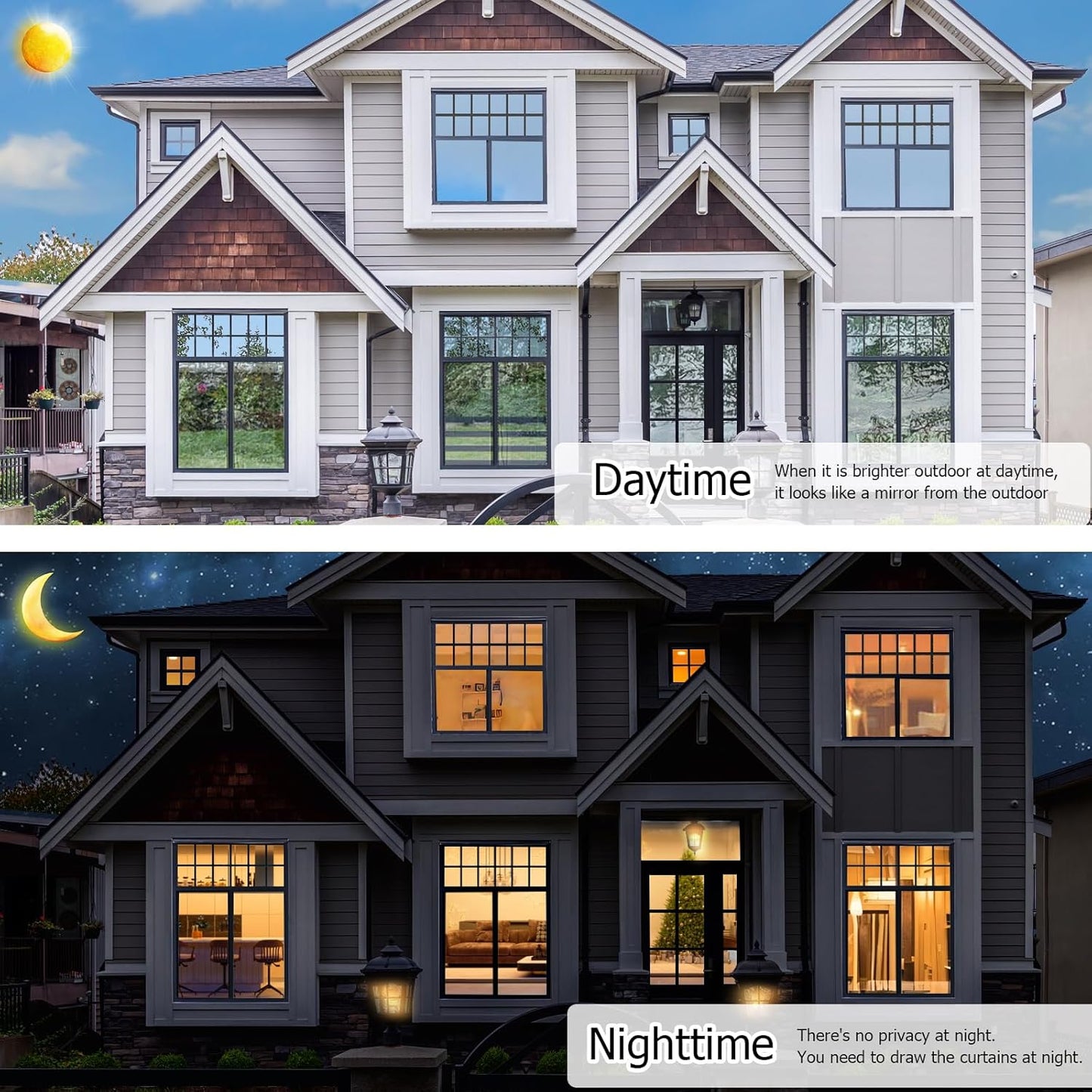 HIDBEA One Way Window Film, Daytime Privacy Sun Blocking Reflective Window Film No Glue Static Cling Heat Control Window Tinting Film for Home and Office, Black Silver, 23.6 x 78.7 Inch